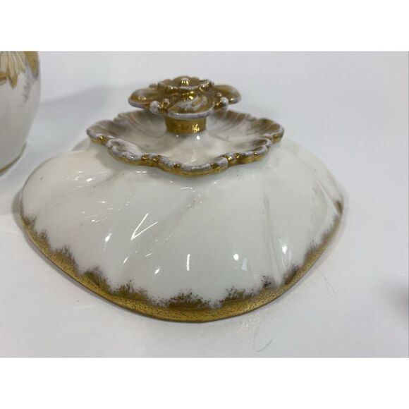 Antique A Lanternier Limoges France Hand Painted Lidded Biscuit Jar Tea Caddy 7" - Picture 7 of 12